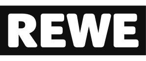 REWE brand name in bold uppercase letters on a black background.